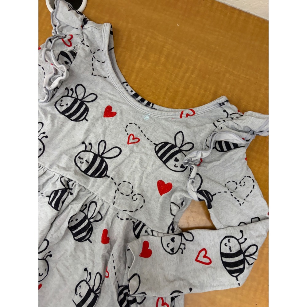 Play by Little Sleepies Bamboo Girls Gray Bumble Bee Long Sleeve Dress Kids 5T